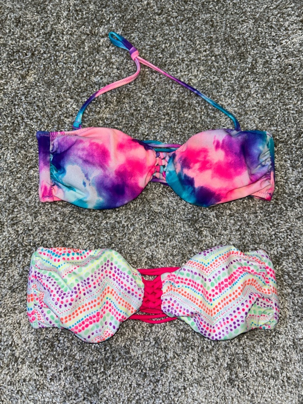 Colorful Tie-Dye & Chevron Strapless Bikini Tops - Pink, Purple, Blue, Green
